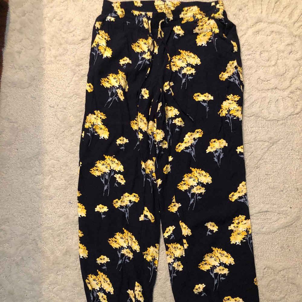 LOFT Yellow Floral Wide Leg Pants